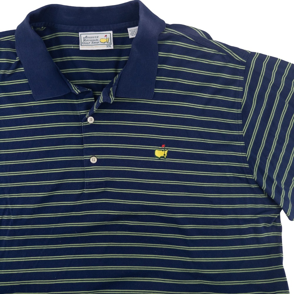 Vintage Augusta National Mens XXL Masters Polo Shirt Navy Green Striped Golf